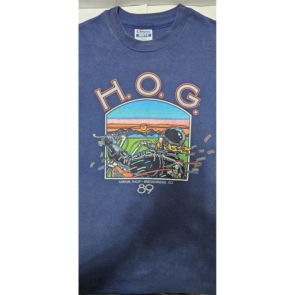Harley Davidson 1989 VINTAGE t-shirt HOG Owners Group Breckenridge Blue size L